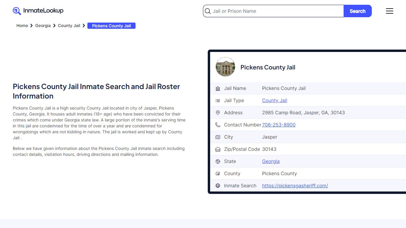 Pickens County Jail (GA) Inmate Search Georgia - Inmate Lookup